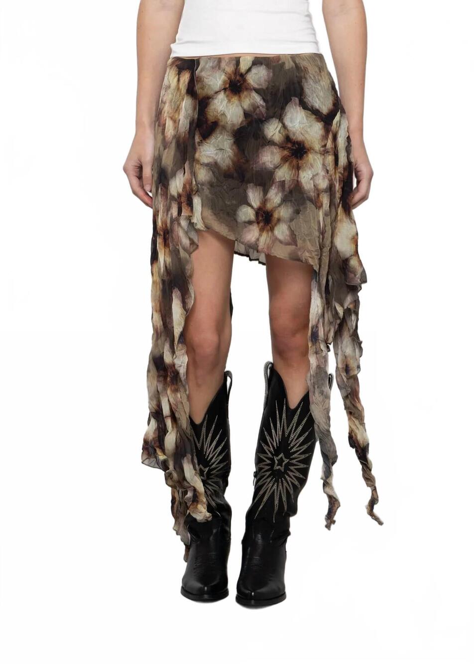 NEW ESTHE women's petal moon printed asymmetric skirt in multicolor